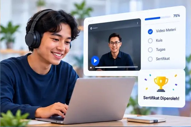 Peserta belajar online melalui video, kuis, dan sertifikat