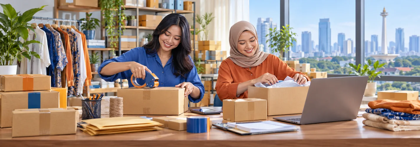 Tim usaha dengan gembira mengemas pesanan yang siap dikirim